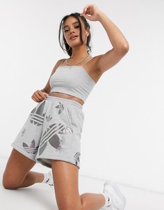 Серые шорты с принтом логотипа adidas Originals-Серый