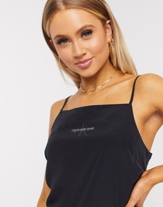 Черный атласный топ на бретелях с квадратным вырезом Calvin Klein