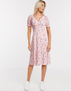 Розовое платье миди с принтом Miss Selfridge-Розовый