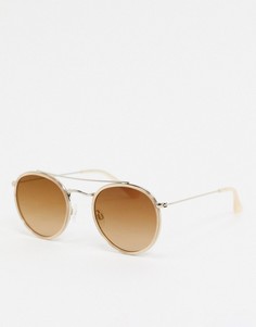 Круглые солнцезащитные очки в бежевой оправе Esprit-Бежевый