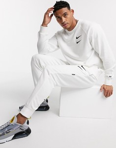 Белые джоггеры с манжетами и логотипом-галочкой Nike-Белый