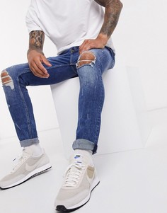 Синие джинсы скинни с рваной отделкой Topman-Синий