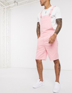 Розовый короткий джинсовый комбинезон с необработанными краями ASOS DESIGN