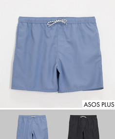 2 шортов для плавания средней длины (синие/черные) ASOS DESIGN Plus-Мульти