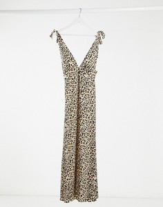 Платье макси с леопардовым принтом и завязками на плечах ASOS DESIGN-Мульти