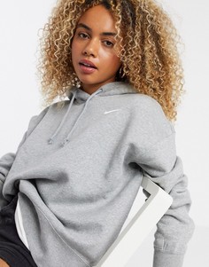 Свободный худи серого цвета с логотипом-галочкой Nike-Серый