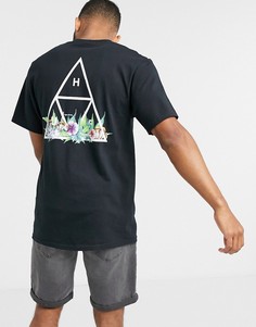 Черная футболка с цветочным принтом HUF-Черный