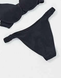 Черные плавки бикини в рубчик с высоким вырезом по бедру Fashion Union-Черный
