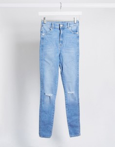 Супероблегающие джинсы с завышенной талией и рваными коленями Dr Denim-Синий