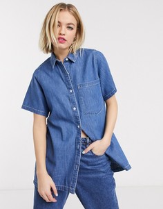 Синяя джинсовая рубашка с короткими рукавами Monki-Синий