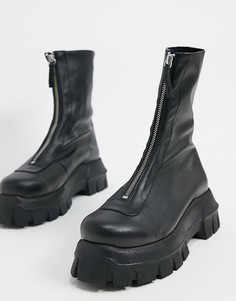 Черные кожаные ботинки на массивной подошве с молнией ASOS DESIGN-Черный