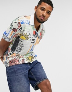 Свободное поло с отложным воротником и принтом открыток ASOS DESIGN-Мульти