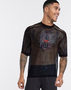 Сетчатая футболка в стиле oversized со вставками и принтом ASOS DESIGN-Черный