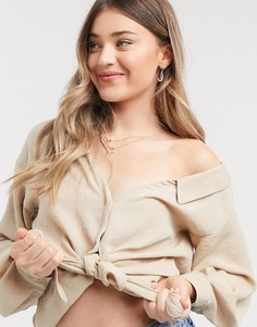 Бежевая рубашка с узлом ASOS DESIGN-Бесцветный