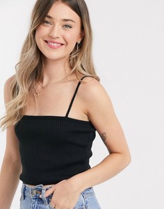 Черный трикотажный топ с квадратным вырезом ASOS DESIGN