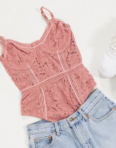 Розовое кружевное боди Missguided-Розовый