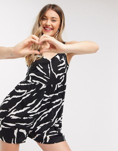 Свободный комбинезон с глубоким вырезом и абстрактным принтом ASOS DESIGN-Мульти