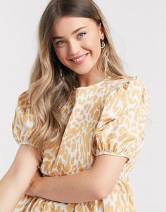Свободный хлопковый топ с анималистичным принтом и объемными рукавами ASOS DESIGN-Мульти