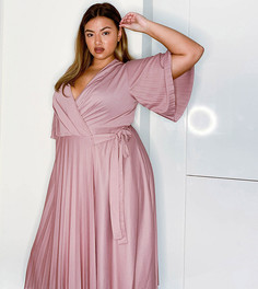 Розовое платье миди с рукавами‑кимоно, запахом и завязкой на талии ASOS DESIGN Curve-Розовый
