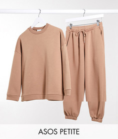 Спортивный oversized-свитшот и джоггеры ASOS DESIGN Petite-Светло-коричневый