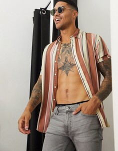 Розовая рубашка в полоску с короткими рукавами Topman-Мульти