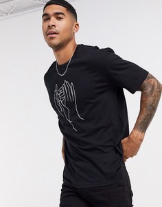 Черная футболка с принтом ладоней Topman-Черный