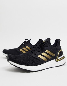 Черные кроссовки с золотистой отделкой adidas Ultraboost 20-Черный