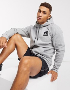 Худи серого цвета на молнии adidas Running-Серый