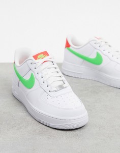 Белые кроссовки с неоновым логотипом Nike Air Force 1 07-Белый