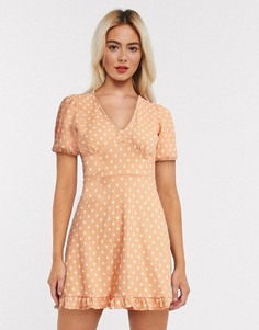 Светло-персиковое платье мини в горошек Miss Selfridge-Оранжевый