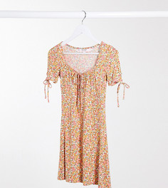 Коралловое платье мини с цветочным принтом Miss Selfridge Petite-Розовый