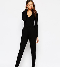 Комбинезон с запахом и широкими штанинами со складками ASOS TALL-Черный
