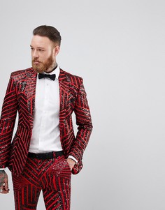Красный супероблегающий блейзер с черными пайетками ASOS
