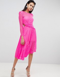 Кружевное асимметричное платье миди ASOS-Розовый