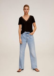 Трикотажная футболка с V-образной горловиной - Furni Mango