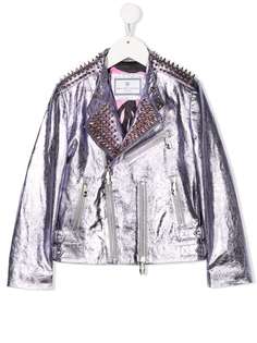 Philipp Plein байкерская куртка с эффектом металлик