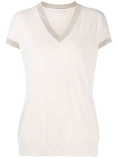 Fabiana Filippi contrasting trim V-neck knitted T-shirt
