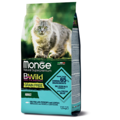 Корм для кошек Monge BWILD Feed the Instinct беззерновой, с треской и с картофелем, с чечевицей 1.5 кг