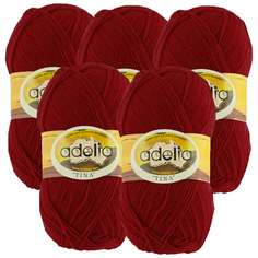 Пряжа Adelia Tina, 100 % акрил, 100 г, 308 м, 5 шт., №028 бордовый
