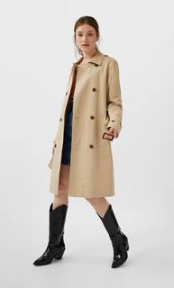 Stradivarius Базовый Тренч Из Непромокаемой Ткани Женская Коллекция Бежевый Средний S