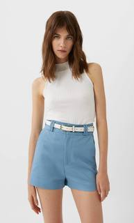 Stradivarius Базовые Шорты С Ремнем Женская Коллекция Синий 36