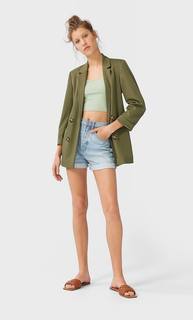 Stradivarius Двубортный Пиджак Без Застежки Женская Коллекция Хаки S