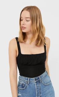 Stradivarius Боди Со Сборками Женская Коллекция Черный Xl