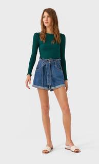 Stradivarius Футболка С Рукавами Со Сборкой По Низу Женская Коллекция Изумрудно-Зеленый S