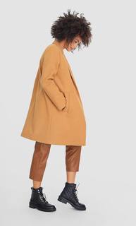 Stradivarius Пальто Из Трикотажной Ткани С Начёсом Женская Коллекция Бежевый M