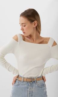 Stradivarius Свитер С Вырезами Женская Коллекция Цвет Небеленого Полотна S