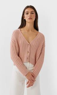 Stradivarius Базовый Укороченный Кардиган Женская Коллекция Лососево-Розовый L