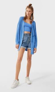 Stradivarius Длинный Кардиган Женская Коллекция Синий M
