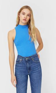 Stradivarius Топ С Вырезом Халтер Женская Коллекция Синий Xl