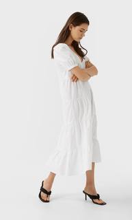 Stradivarius Длинное Платье С Пуговицами Женская Коллекция Белый S
